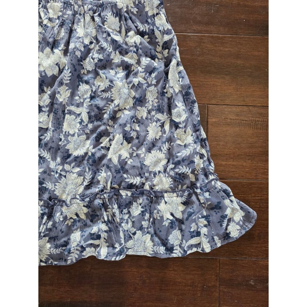 NWT Wallflower Junior's XL Mini Dress Fit & Flare Gray Blue Floral Ruffle Boho - Picture 5 of 8